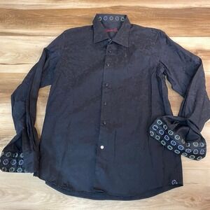 Robert Graham Shirt Boys XL 18-20 Black Jacquard Paisley Button Up Flip Cuffs